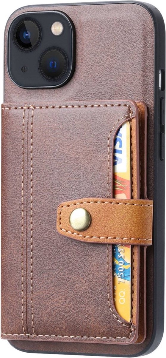 Peachy Card Wallet kunstleer hoesje geschikt voor iPhone 14 Plus - bruin