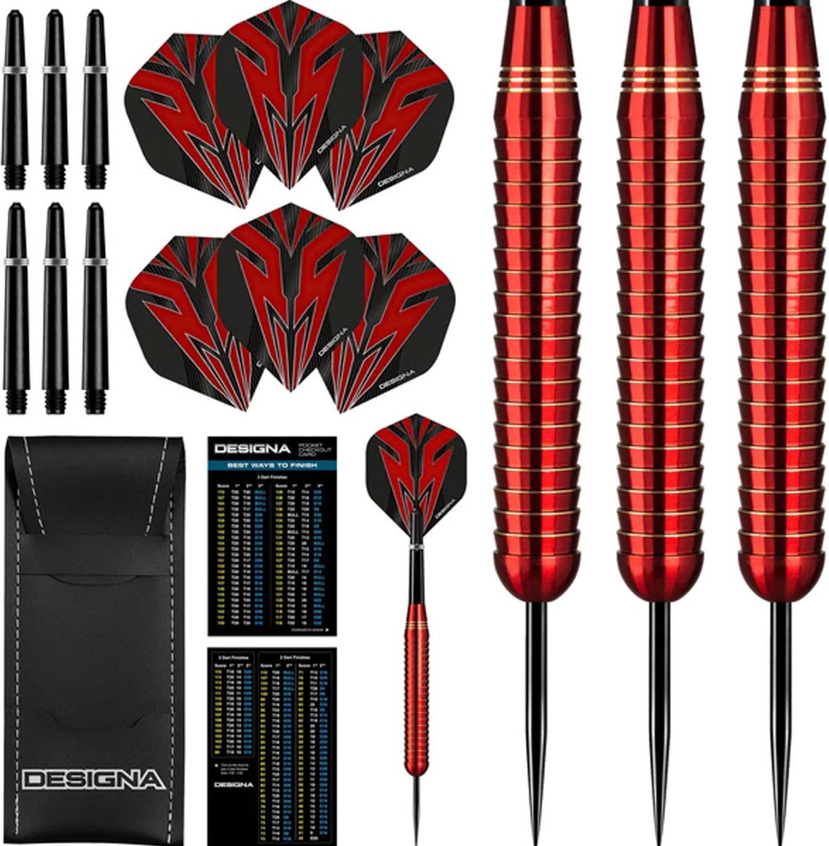 DESIGNA Mako Darts - Steel Tip Electro Brass - Shark Grip - Red