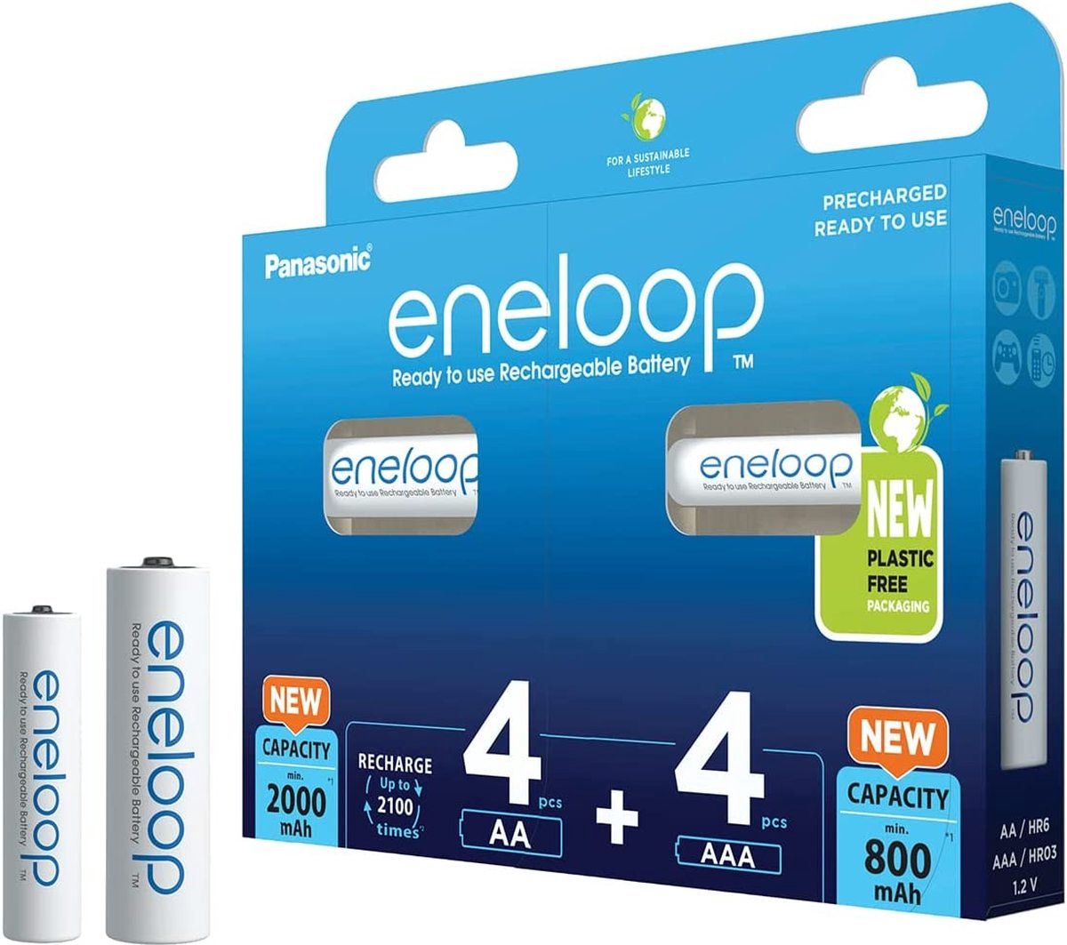 Panasonic eneloop oplaadbare batterijen - 4x AA 2000 mAh + 4x AAA mAh