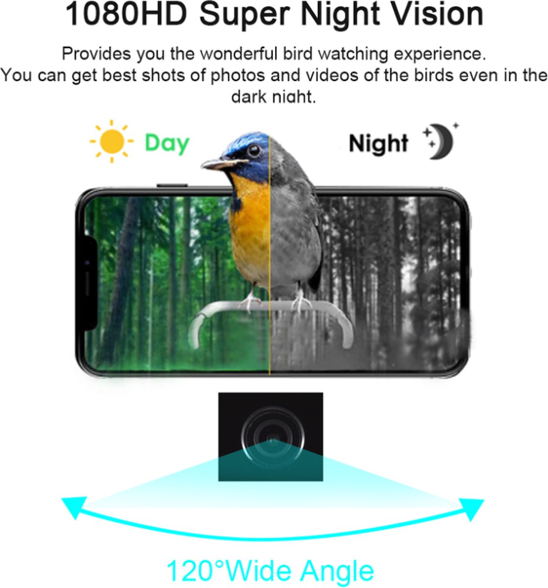 Mangeoire d'oiseaux intelligente avec caméra, Hd 1080p Night