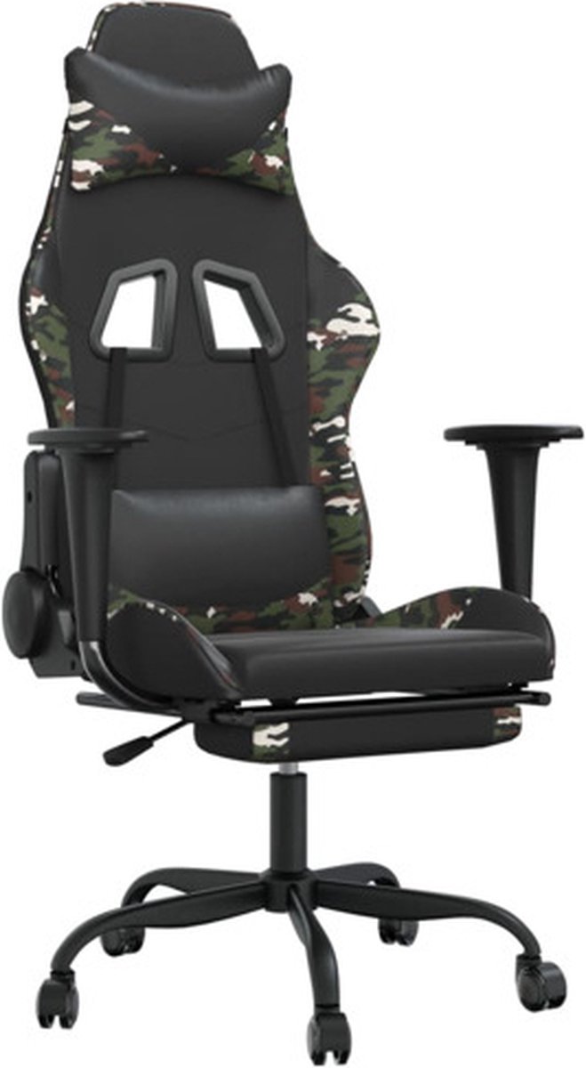 vidaXL Gamestoel - met - voetensteun - kunstleer - zwart - en - camouflage Zwart en camouflage