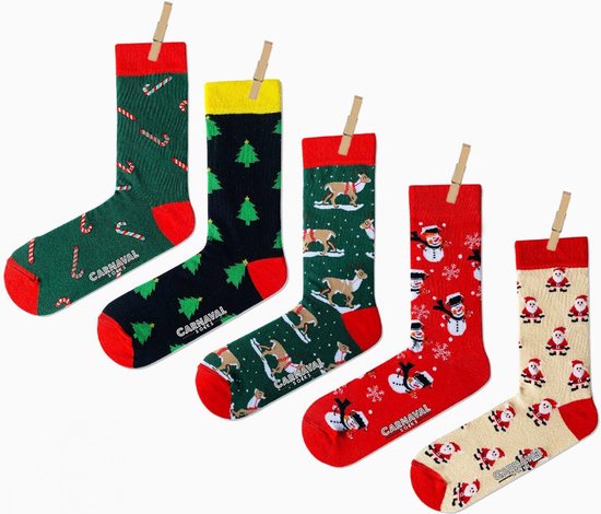 Sokken - 5 Paar Sokken met Cadeau Doos - Kerstsokken - Maat 37-44 - Christmas Socks -  Kerstcadeau - Gift Box -Christmas Gift - Vrolijk Sokken - Kleurrijke Sokken
