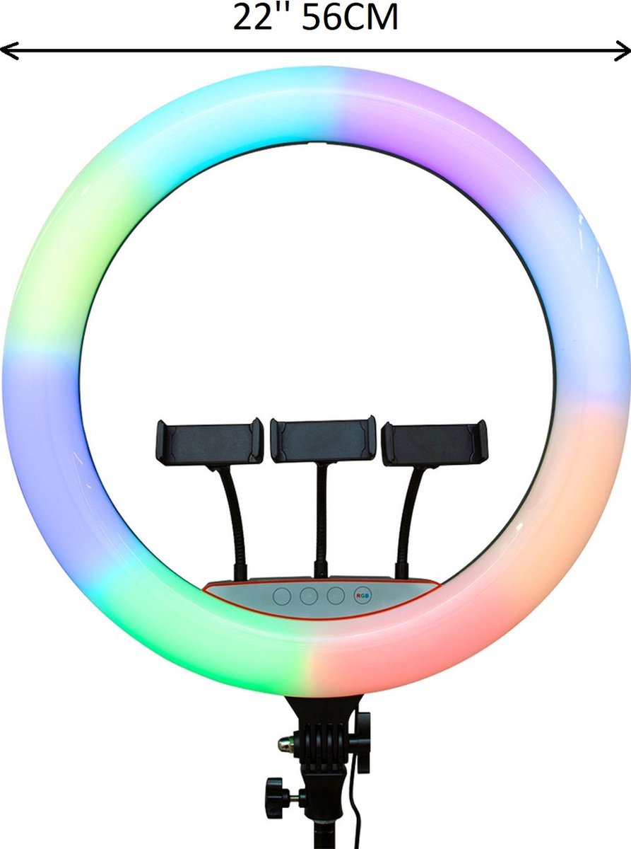 Ringlamp groot- 56 cm/22 inch inclusief statief - Fill Light tripod stand ringlight inclusief 3 telefoonhouders - Incl. Afstandsbediening