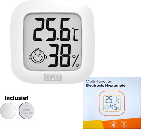 Hygrometer - Thermometer binnen digitaal - Hygrometer binnen - incl. batterij en plakstrip