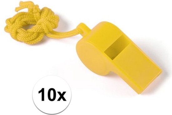 10 Stuks gele sportfluitjes aan koord - Merkloos