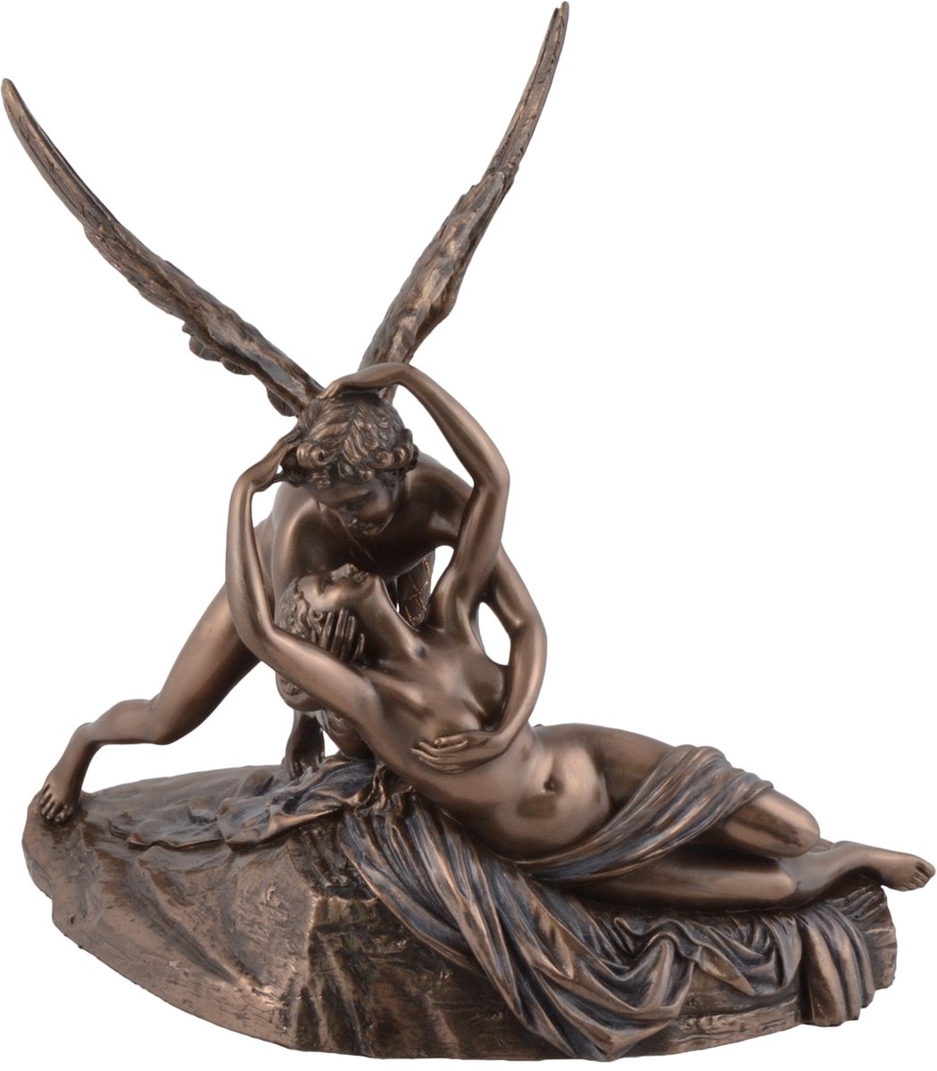 MadDeco bronskleurig beeldje - Amor en Psyche - Antonio Canova - beschermheilige van de psychiatrie en psychologie - polystone - handgemaakt - 29 x 17 x 28 cm