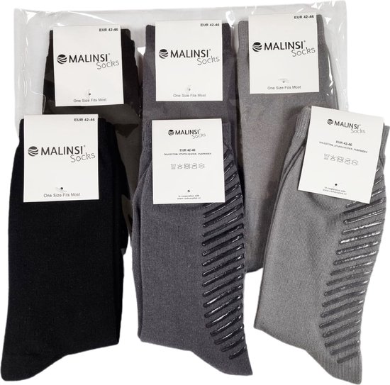 Malinsi Chaussettes Antidérapantes 3-Pack - 3 Paires Couleurs Foncées taille 42-46 - Chaussettes d'intérieur Femme et Homme