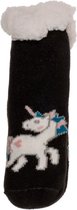 gevoerde sokken Eenhoorn Zwart huissokken met antislip mt 22-26
