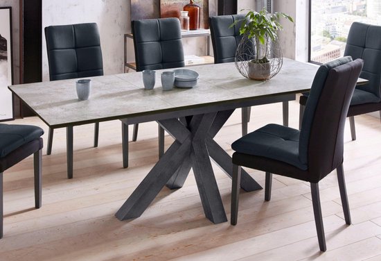 Table à manger extensible moderne 160-210 cm aspect céramique en bois  stratifié | bol