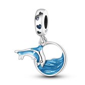 Fler® | Bedel | Past op populaire bedel armbanden (standaard-3mm) | armbandbedel | Blauwe Dolfijn in Zee | Duiken | Zee Charm | Vakantie | Holiday | Hangbedel Charm | 925 Sterling Zilver | Emaille | Blauw | Kerstcadeau | Valentijn kado