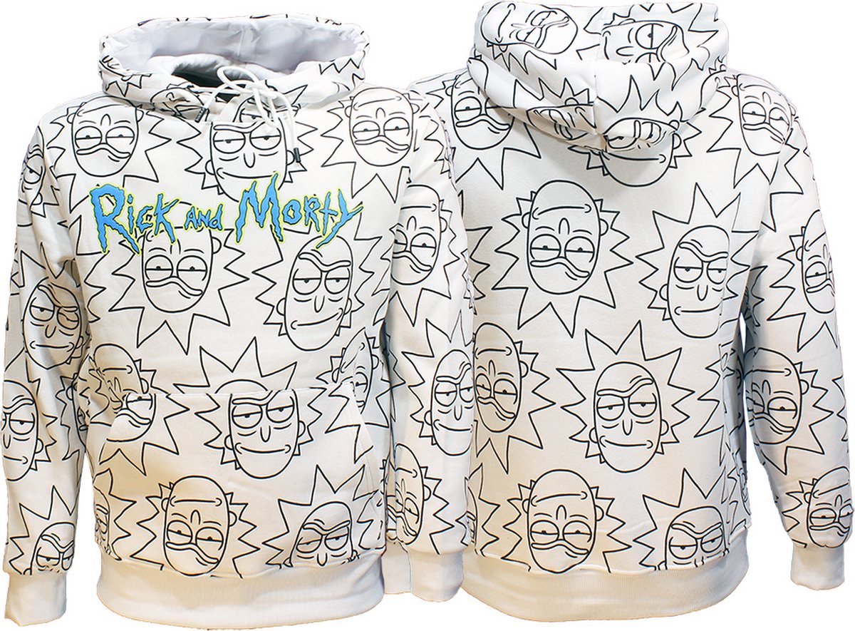 Rick and Morty Rick Faces Hoodie Sweater Trui Wit - Officiële Merchandise