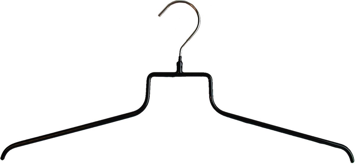 TopHangers [Set van 5] Elegante metalen kledinghangers / shirthangers met een hoogglans zwarte antislip coating en een draaibare verchroomde haak 'MAWA HE'