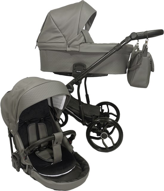 P'tit Chou Solido Dark Grey - Complete 3 in 1 Kinderwagen set - Buggy + draagmand + autostoel - Incl. Accessoires