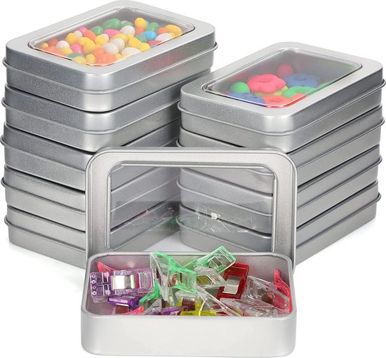 6 stuks zilveren metalen blikjes met deksel, kleine blikjes voor het