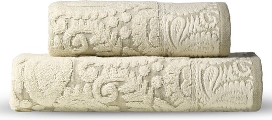 Bedtime Jewels - Devilla Jaquard Handdoeken Douchelaken 70 x 140, biologisch katoen, 17% linnen, zacht en absorberend