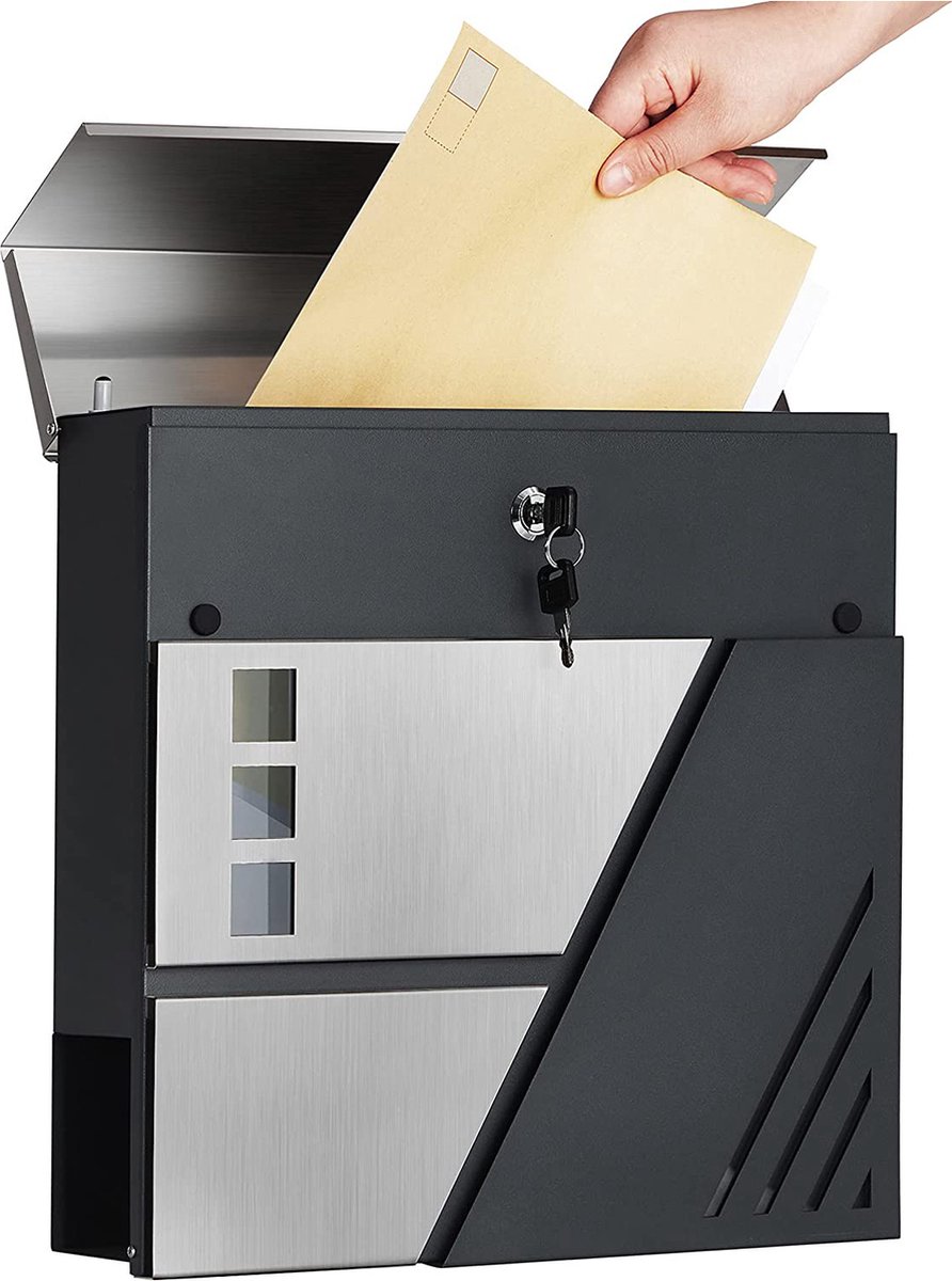 Hoppa! Wand Brievenbus | 48,5 x 41,79 x 15,8 cm | RVS | Zilver/Antraciet