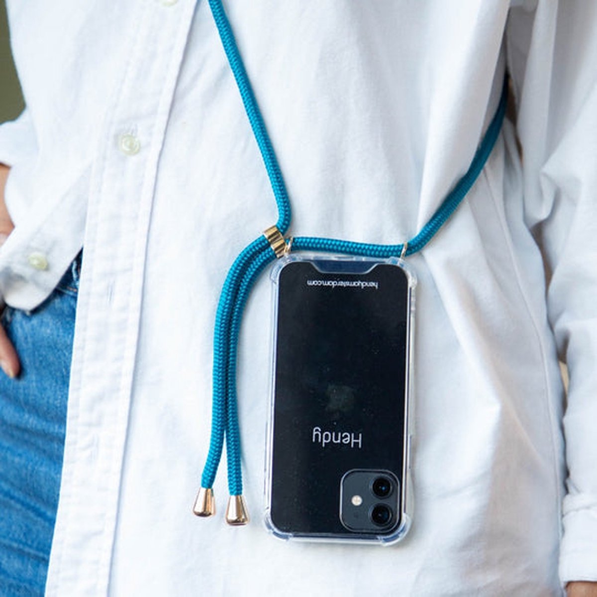Hendy telefoonhoesje met koord - Classic - Petrol Blue - iPhone 14 Pro Max