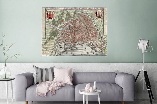 Plan de ville historique d'Amsterdam Aluminium - Plan d'étage 160x120 cm - Tirage photo sur Aluminium (décoration murale en métal) XXL / Groot format!