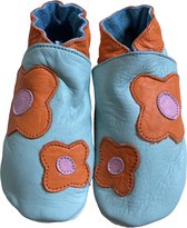 Chaussons Baby Dutch en cuir bleu clair avec fleur orange - Taille L - Taille 20 - 12-20 mois