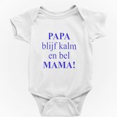 Passie voor stickers Baby rompertje: Papa blijf kalm en bel Mama blauw 110/116
