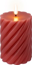 Lumineo LED Kaars swirl velours roze met vlam effect --met flikkerende vlam- Ø7,5x12,5cm werkt op batterij met timer