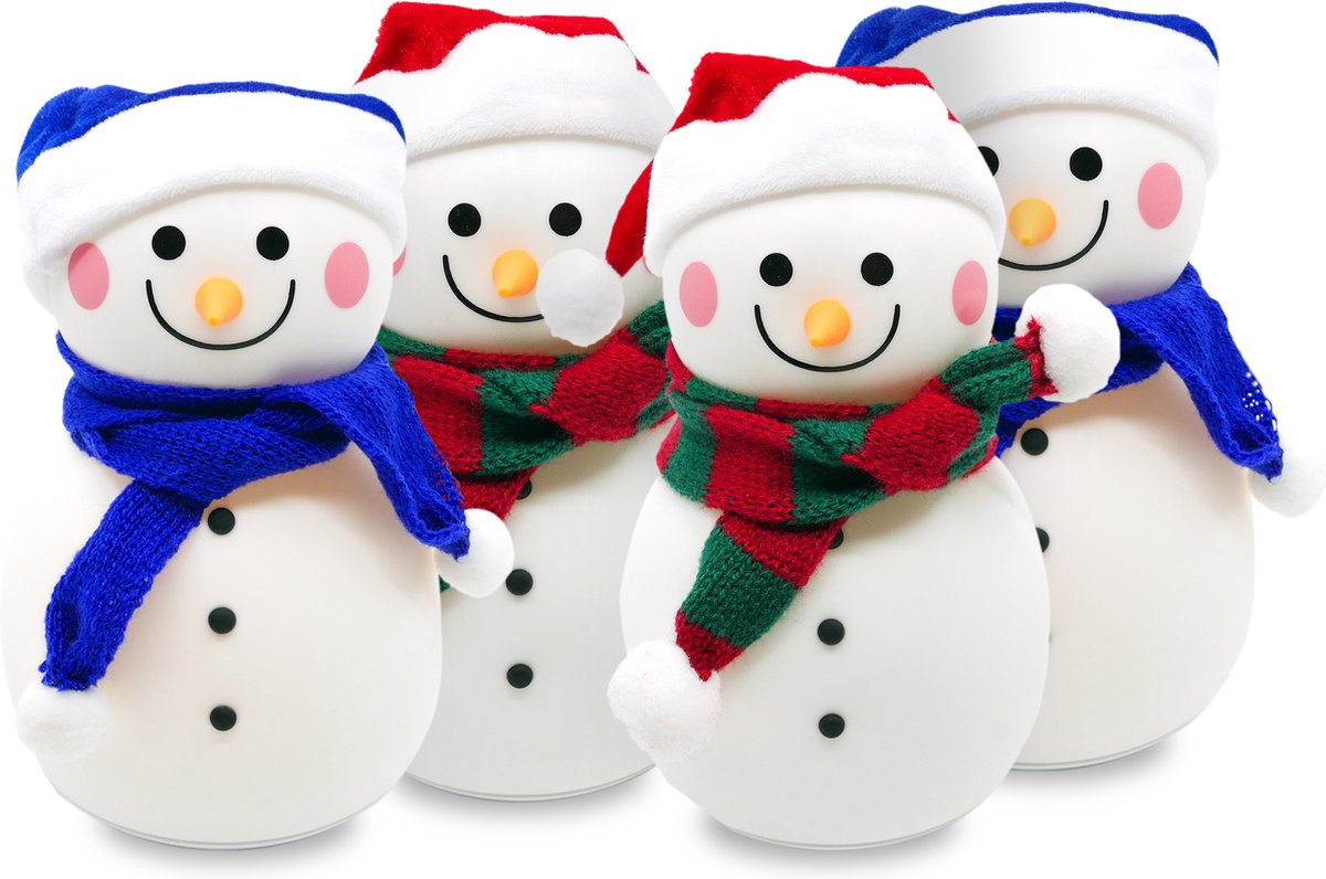 Holidayz LED Sneeuwpop Verlichting – 4 Stuks – met Ingebouwd Muziekje – 7 Verschillende Kleuren – Kerstversiering – Kerstverlichting voor Binnen – Kerst – Verlichte Kerstfiguren