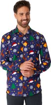 Suitmeister Christmas Icons Blue - Heren Overhemd - Kerstshirt - Blauw - Maat M