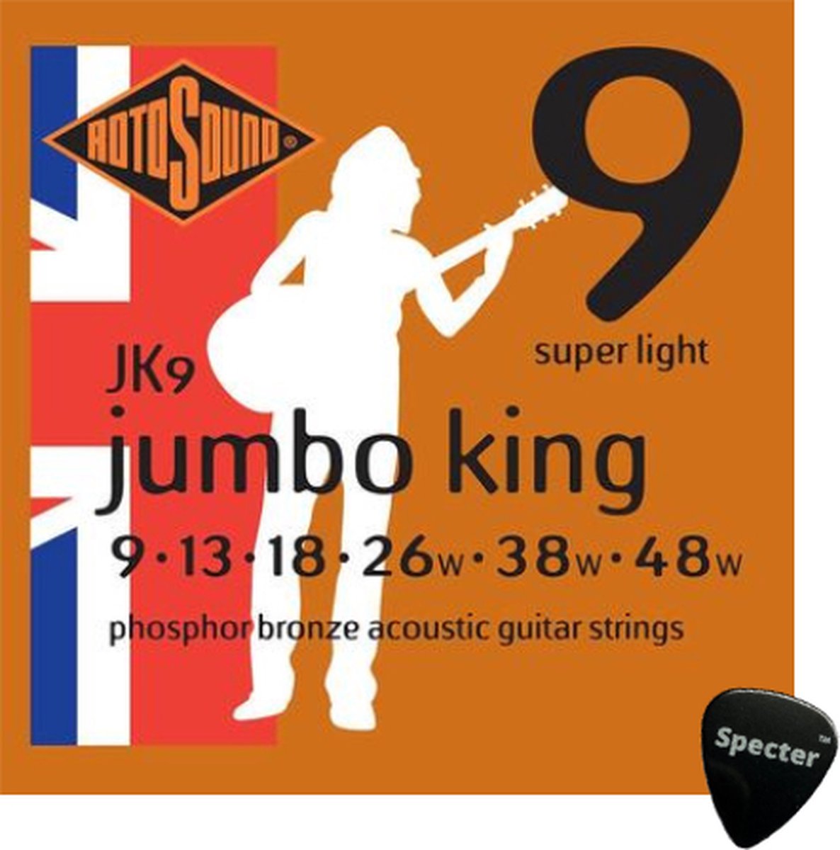 Rotosound Jumbo Snarenset Akoestische Gitaar Met Specter Plectrum - 009 - 048 Set - Gitaar Snaren