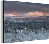 Paysage de montagne d'hiver Aluminium 180x120 cm - Tirage photo sur Aluminium (décoration murale métal) XXL / Groot format!