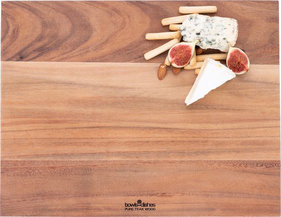 Teakhouten serveerplank met leren hengsel
