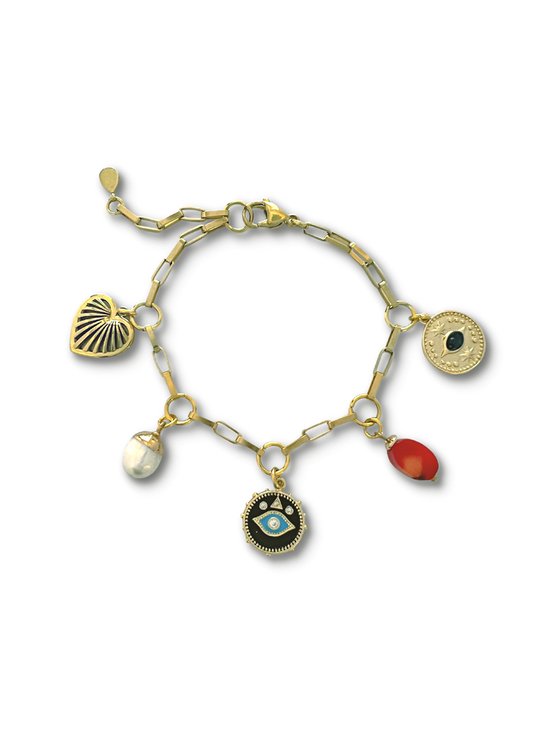 Zatthu Jewelry - N22FW506 - Bracelet à maillons Java avec breloques plaquées or
