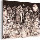 Wanddecoratie Metaal - Aluminium Schilderij Industrieel - Jungle - Dieren - Kinderen - Bomen - Planten - 120x90 cm - Dibond - Foto op aluminium - Industriële muurdecoratie - Voor de woonkamer/slaapkamer