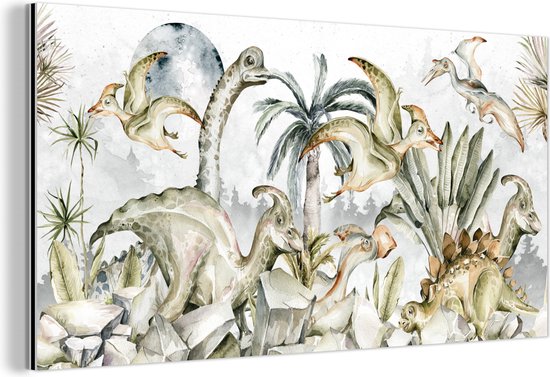 Wanddecoratie Metaal - Aluminium Schilderij - Dino - Jungle Decoratie - Kinderen - Dibond