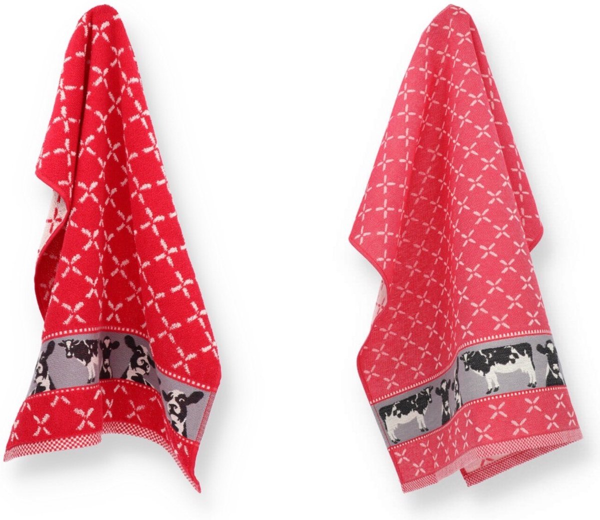 Bol.com Luxe Keukendoek en Theedoek Koe Rood - Bunzlau Castle - 100% biologisch katoen - Keukendoek 60x53cm en Theedoek 65x65cm aanbieding
