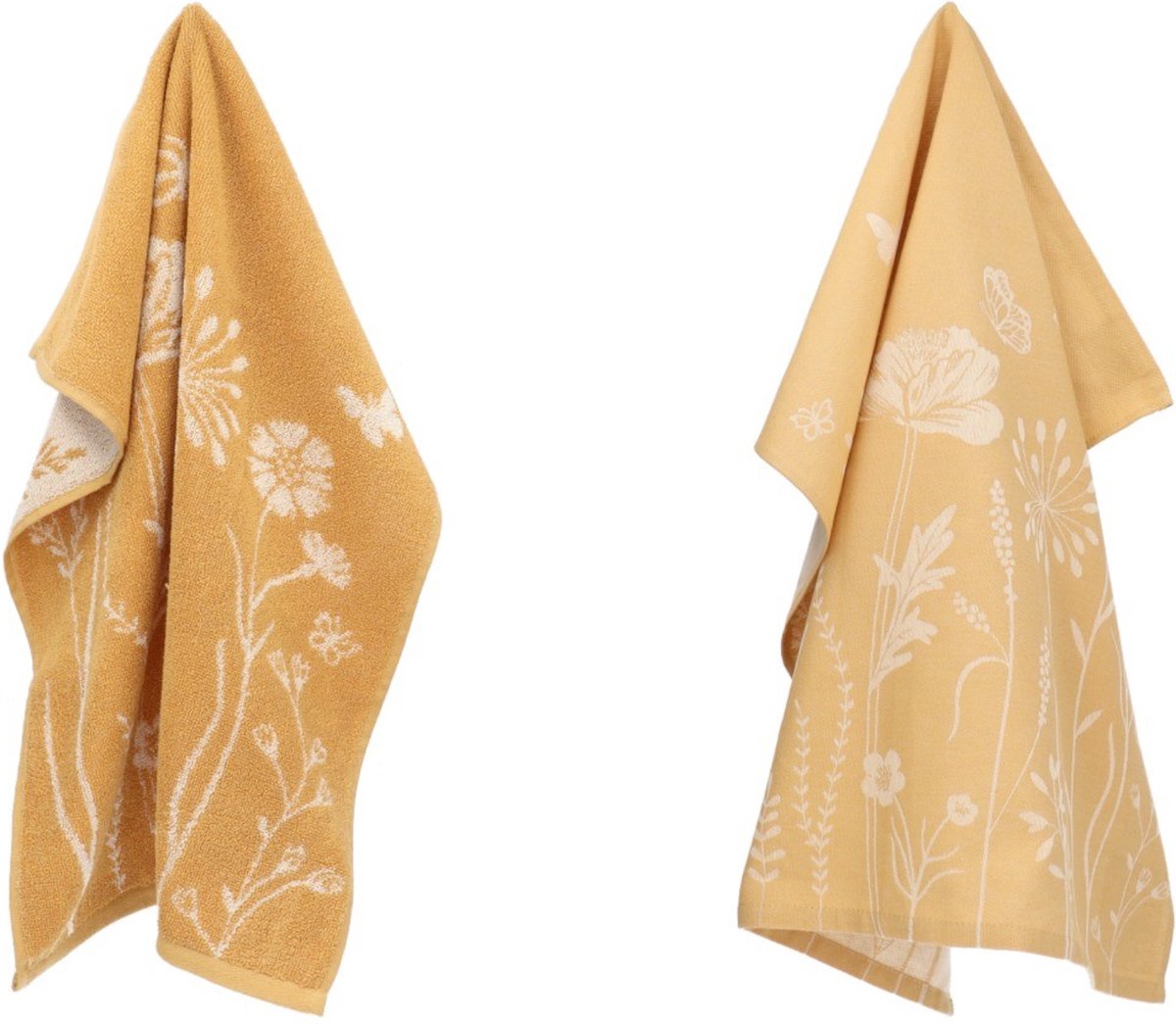 Bol.com Luxe Keukendoek en Theedoek Wild Flowers Geel - Bunzlau Castle - 100% biologisch katoen - Keukendoek 60x53cm en Theedoek... aanbieding