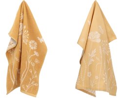 Luxe Keukendoek en Theedoek Wild Flowers Geel - Bunzlau Castle - 100% biologisch katoen - Keukendoek 60x53cm en Theedoek 65x65cm