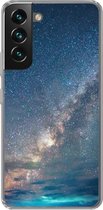 Geschikt voor Samsung Galaxy S22 hoesje - Sterren - Zonnestelsel - Turquoise - Jongens - Meisjes - Kinderen - Siliconen Telefoonhoesje