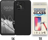 Casemania Hoesje Geschikt voor Xiaomi Redmi 10C Zwart & Glazen Screenprotector - Siliconen Back Cover