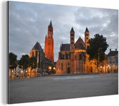 Aluminium schilderij 90x60 cm - Wanddecoratie metaal - Kerk - Maastricht - Wolken - Metalen muurdecoratie woonkamer - Decoratie industrieel - Foto op dibond - Industriële accessoires slaapkamer