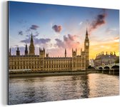 Wanddecoratie Metaal - Aluminium Schilderij Industrieel - Zon - Big Ben - Londen - 60x40 cm - Dibond - Foto op aluminium - Industriële muurdecoratie - Voor de woonkamer/slaapkamer