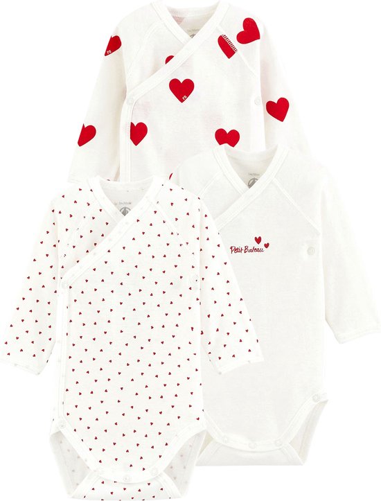 Petit Bateau Set van 3 rompertjes met lange mouwen in biologisch katoen Meisjes Rompertje - Maat 74