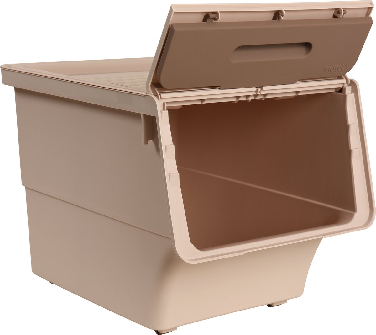 Motek® - Opbergbox - 33 L - Wielen - Opbergdoos - Opbergbox met deksel - Opbergboxen - Opbergmand - Opbergkist - Voorraadpotten - Aardappelbak - Bruin Cream