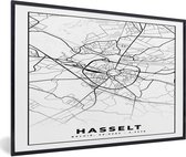 Cadre photo avec affiche Zwart Wit- Plan de la ville - Carte - België - Zwart Wit - Hasselt - Carte - 90x60 cm - Cadre pour affiche