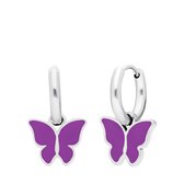Lucardi Kinder Stalen oorbellen met vlinder violet - Oorbellen - Staal - Zilverkleurig