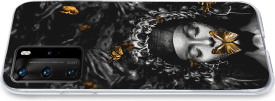 Convient pour coque Huawei P40 Pro - Femme - Papillons - Zwart - Wit - Coque de téléphone en Siliconen