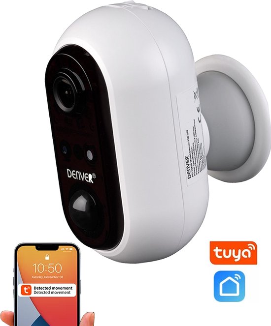 Denver Beveiligingscamera Buiten Draadloos FULL HD - Tuya App - 2MP Wifi Camera - Eenvoudige Montage - Werkt op Batterij -  Bewegingsdetectie en Nachtzicht - IOB208