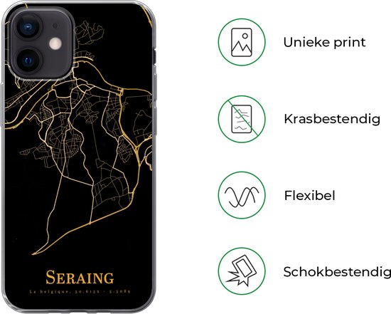 Coque iPhone 12 - Seraing - Carte - Or - Coque de téléphone en Siliconen