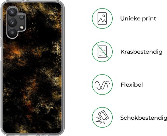 Coque Samsung Galaxy A32 5G - Or - Peinture - Abstrait - Zwart - Coque de téléphone en Siliconen