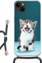 Geschikt voorApple Iphone 14 Plus - Crossbody Case - Kat - Kitten - Miauw - Siliconen - Crossbody - Backcover met Koord - Telefoonhoesje met koord - Hoesje met touw