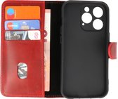 Galata Echt Lederen iPhone 14 Pro Handmade Hoesje - BookCase - Rood
